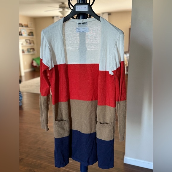 ECOWish Women's Color Block Cardigan - Orange, Tan, Navy, White, Size XL - Picture 1 of 6